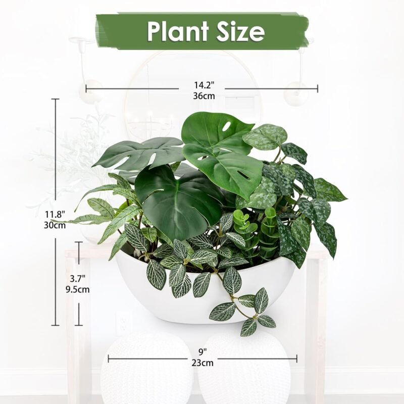 Hollyone Plantas artificiales mixtas de 30 cm en maceta blanca, plantas falsas decorativas con maceta de barco, plantas artificiales de interior para decoración del hogar, dormitorio, baño, cocina, - Imagen 2