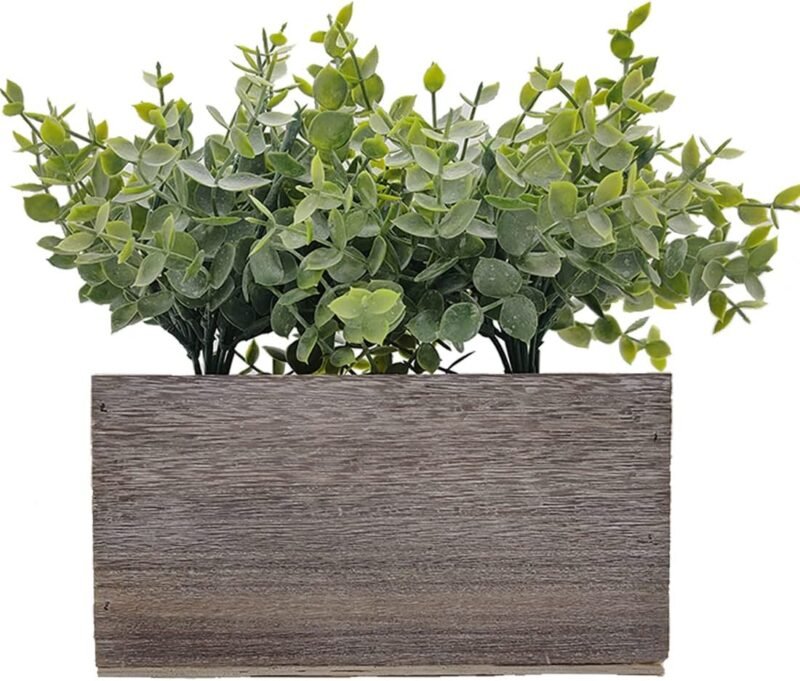 Aisamco Hojas de eucalipto Artificial en Caja de Madera Ramas de eucalipto Falsas Plantas en Maceta Gris Verde Vegetación Artificial para Boda Decoración Floral - Imagen 3