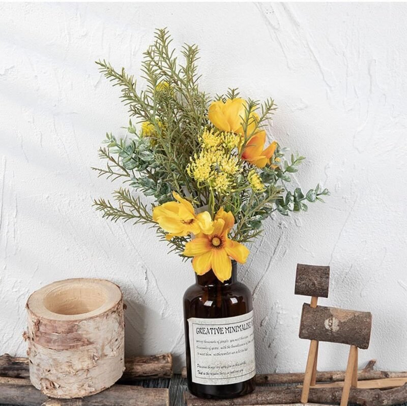 YELIKIT Flores Artificiales Plantas Falsas Ramos de Flores de Seda Arreglos Arreglos Boda Decoraciones Flores Artificiales para el Hogar Cocina Jardín Fiesta Navidad Mesa Decoración de Flores Amarillo - Imagen 7