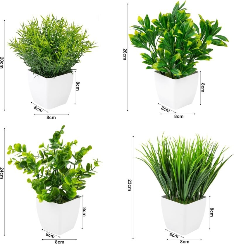 Woltoy 4 Piezas Plantas Artificiales, Planta Artificial de Interior, Plantas Falsas de Plástico, Pequeñas Planta Verde Falsa en Maceta para Oficina Baño Dormitorio Decoración del Hogar - Imagen 2