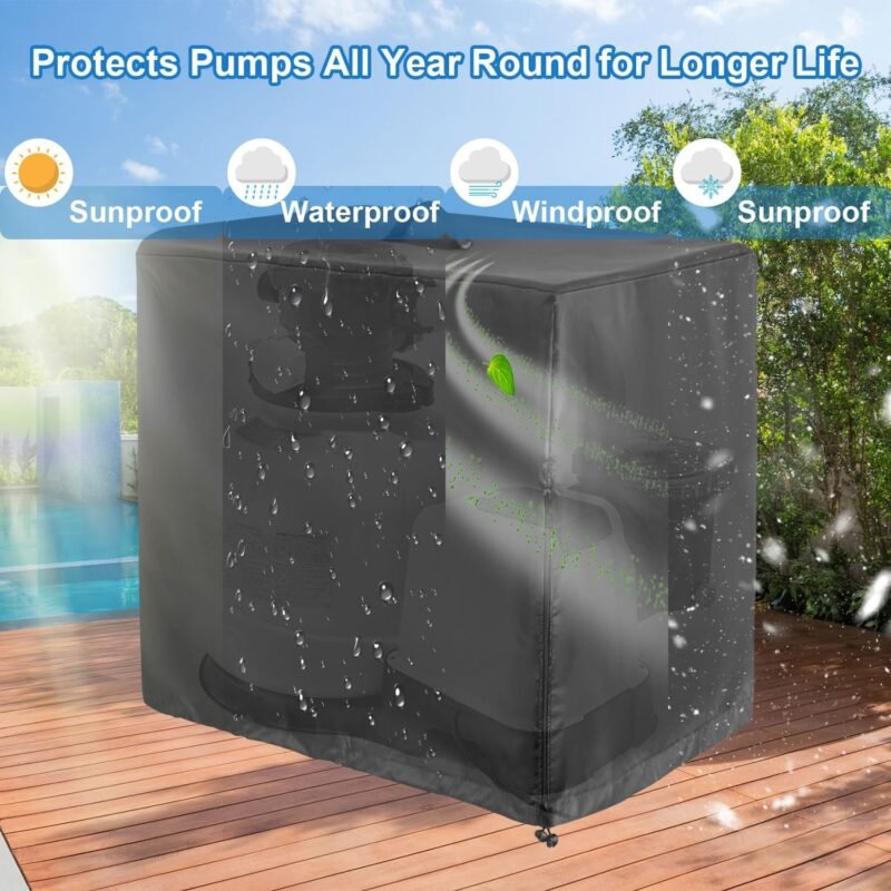 Cubierta para Bomba de Piscina Cubierta de Bomba de Piscina Cubierta para Sistema de Filtrado Cubierta para Filtro de Piscina Cubierta para Filtro de para Piscina Oxford 100% Impermeable 84x61x86 cm - Imagen 4