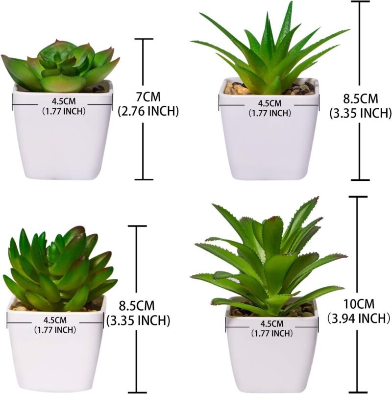 YHmall 4 Plantas Artificiales para Interiores, pequeñas Plantas Artificiales, suculentas de plástico, con Maceta de cerámica, Falsas Plantas Verdes - Imagen 2