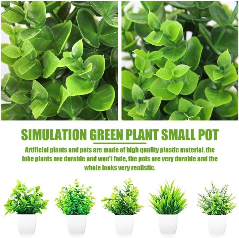 Rebanky 5 Piezas Mini Plantas Artificiales con Macetas Decorativas Plantas de Plástico Mini Ecologización Plantas Artificiales Plantas Falsas Verdes en Maceta para Hogar Baño Mesa de Despacho - Imagen 2