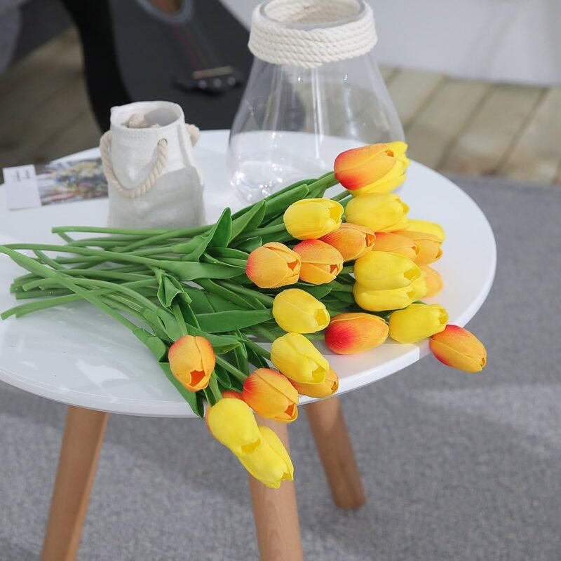 JUSTOYOU Tulipán, Toque Real, 33 cm de Largo, Flores Artificiales Decorativas para Ramos de Boda, hogar, Hotel, jardín, Actividades de Navidad, Regalos, Telas, Naranja -10 - Imagen 6