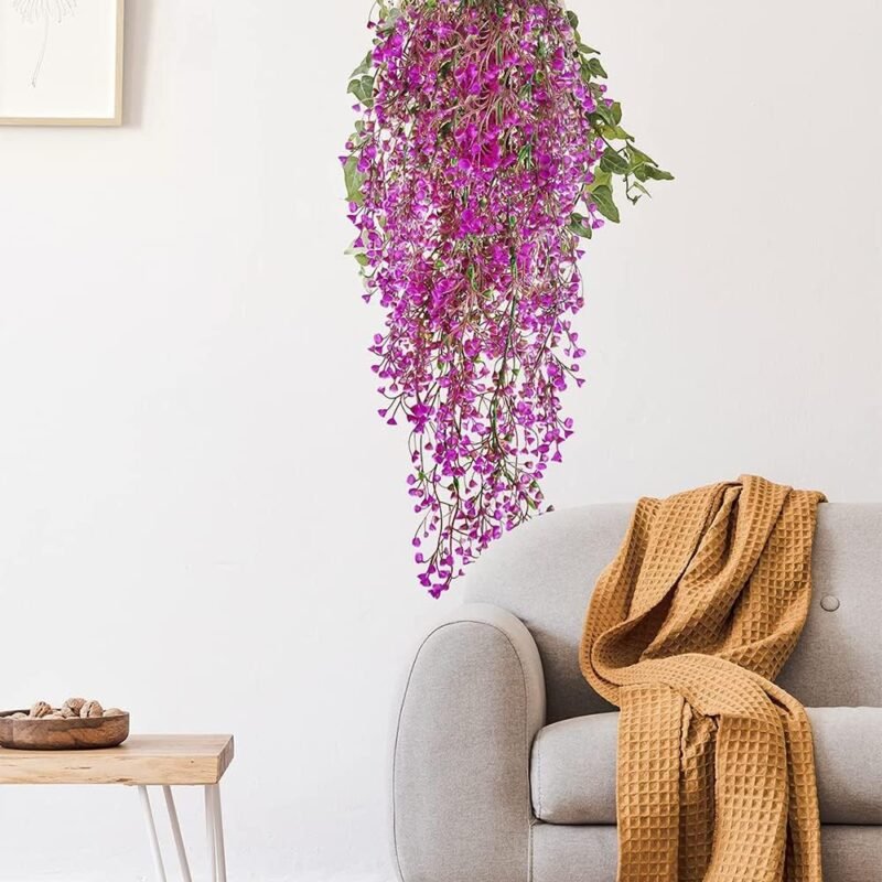 Aieraczy Guirnalda de Flores Artificiales, 2 Piezas Cesta Colgante Flor Artificial, Plantas Artificiales Largo Vides, Flores Colgantes, Guirnalda Flores para el Hogar, Jardín, Decoración Boda - Imagen 8