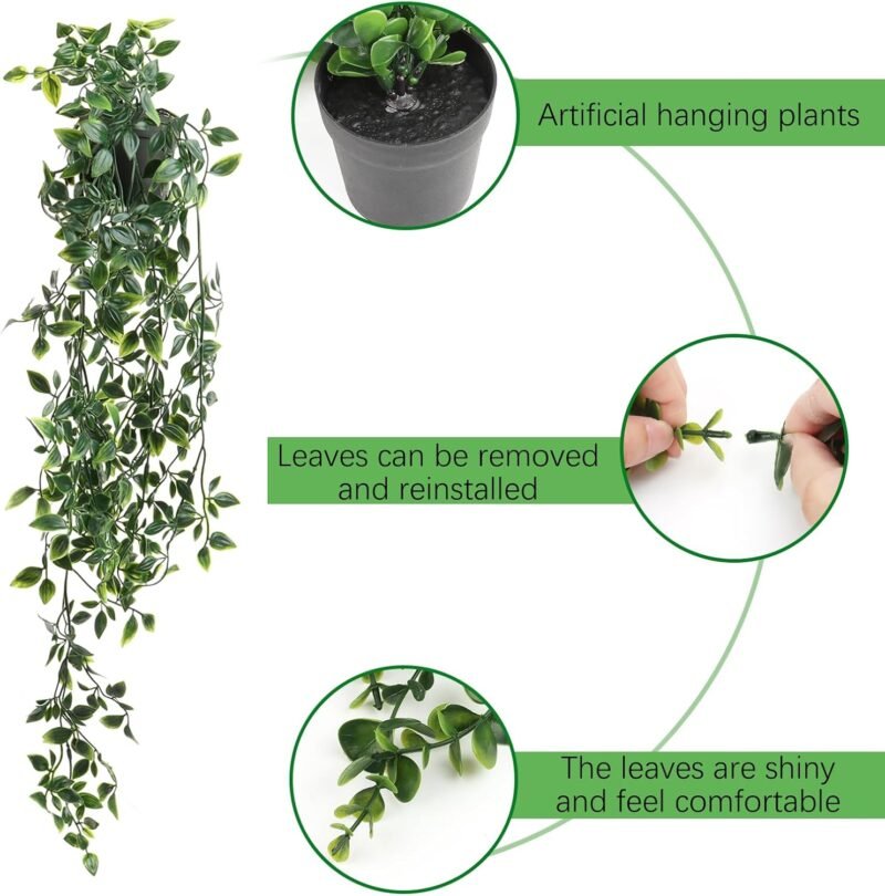MXTIMWAN 3 Piezas Plantas Artificiales Colgantes, Plantas Colgantes Artificiales con Maceta, Plantas Falsas Mandala en Maceta para Oficina, Jardín, Sala de Estar y Decoración de La Pared - Imagen 3
