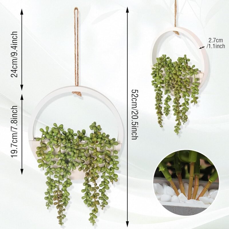 Focenat Colgantes de Plantas Artificiales,Plantas Colgantes Suculentas Artificiales,Cadena de Perlas Falsas de Maceta con Cordón de 21cm,para el hogar,jardín,Oficina,decoración de Pared - Imagen 2