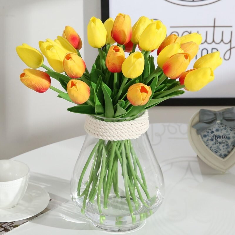JUSTOYOU Tulipán, Toque Real, 33 cm de Largo, Flores Artificiales Decorativas para Ramos de Boda, hogar, Hotel, jardín, Actividades de Navidad, Regalos, Telas, Naranja -10 - Imagen 2