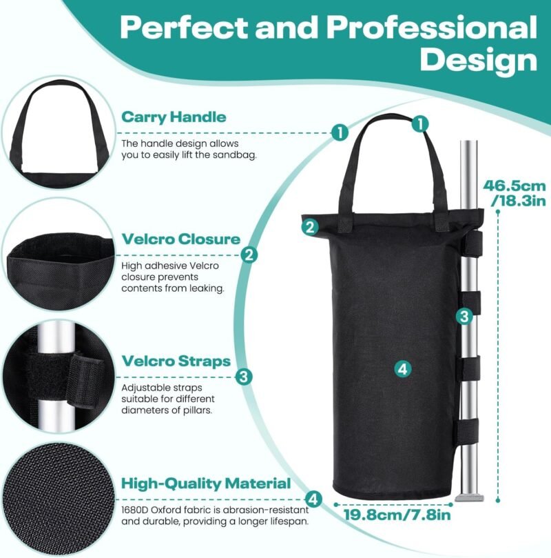 BROSYDA Juego de 4 Sacos de Arena Resistentes de Grado Industrial 600D para Patas de cenador, Revestimiento de PVC en el Interior, Bolsas de Arena para Cualquier Tienda de campaña emergente, toldo al - Imagen 2