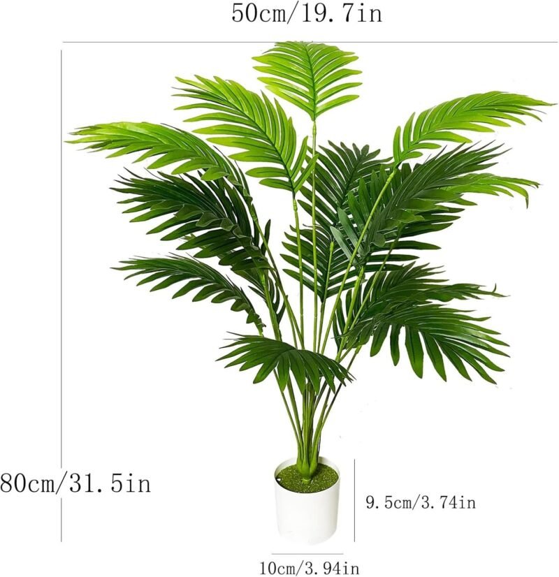 Zelihrdu Planta artificial de plástico real, plantas artificiales grandes en maceta, palmera artificial, decoración de baño, salón, dormitorio, balcón, boda, decoración exterior (80 cm, verde) - Imagen 2