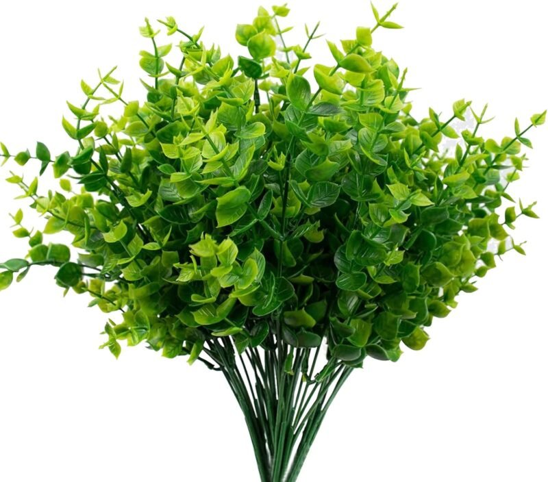 Hierba Artificial, 5 Paquetes, al Aire Libre, Resistente a los Rayos UV, Plantas Artificiales para Exteriores, Flores Artificiales para balcón, Verde eucalipto, Hierba Artificial, decoración al Aire