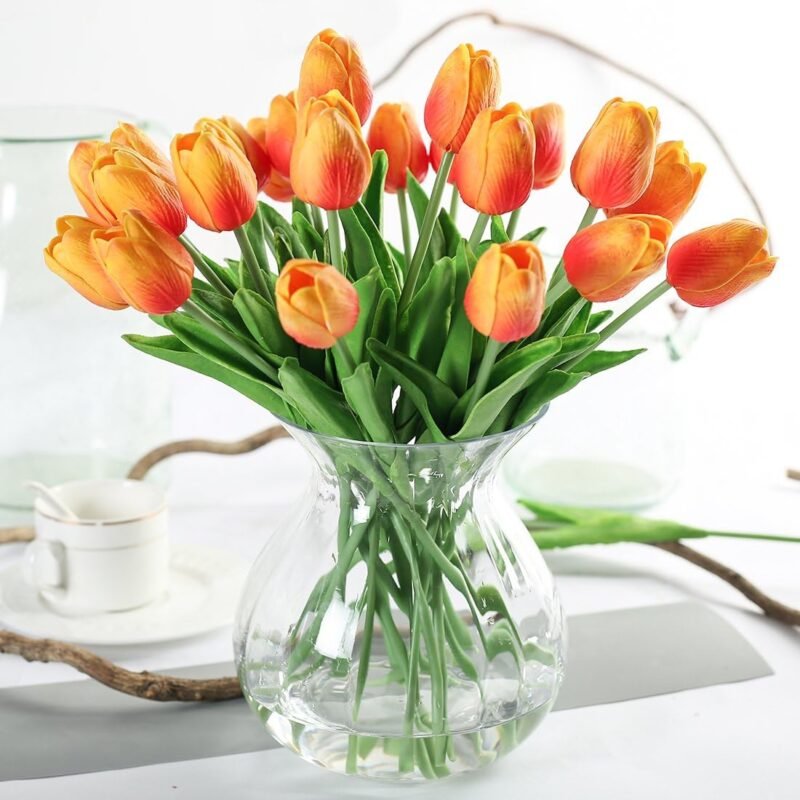 JUSTOYOU Tulipán, Toque Real, 33 cm de Largo, Flores Artificiales Decorativas para Ramos de Boda, hogar, Hotel, jardín, Actividades de Navidad, Regalos, Telas, Naranja -10 - Imagen 5