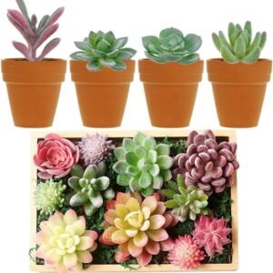 Augshy Suculentas artificiales, paquete de 16 plantas suculentas artificiales, pequeñas plantas falsas, suculentas artificiales sin maceta para paisaje de loto, decoración de arreglos de jardín, color - Imagen 4
