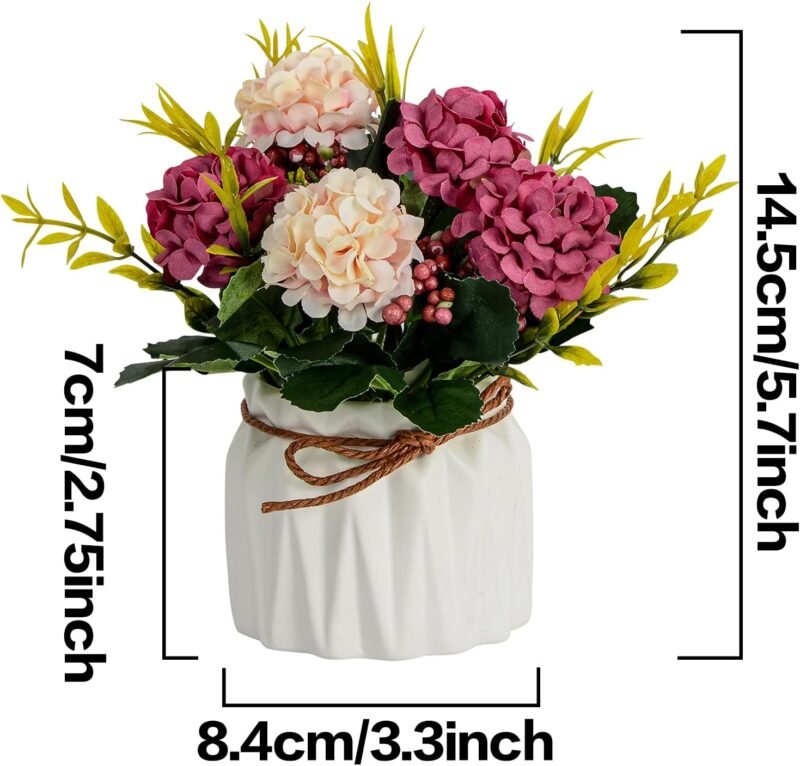 Plantas de Flores Artificiales - Mini Flores de hortensias Falsas en Maceta para decoración del hogar Fiesta Boda Oficina Mesa Decoración de Escritorio, 4 Piezas - Imagen 2
