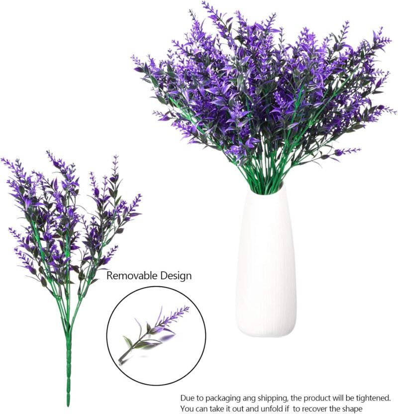 Xiaomoyu 6 Pcs Flores Artificiales de Lavanda, Ramo de Lavanda, Planta Lavanda Decorativas, Flores Artificiales para Exterior, Intérieure, Decoración, Jardín, Fiesta, Boda - Morado - Imagen 3