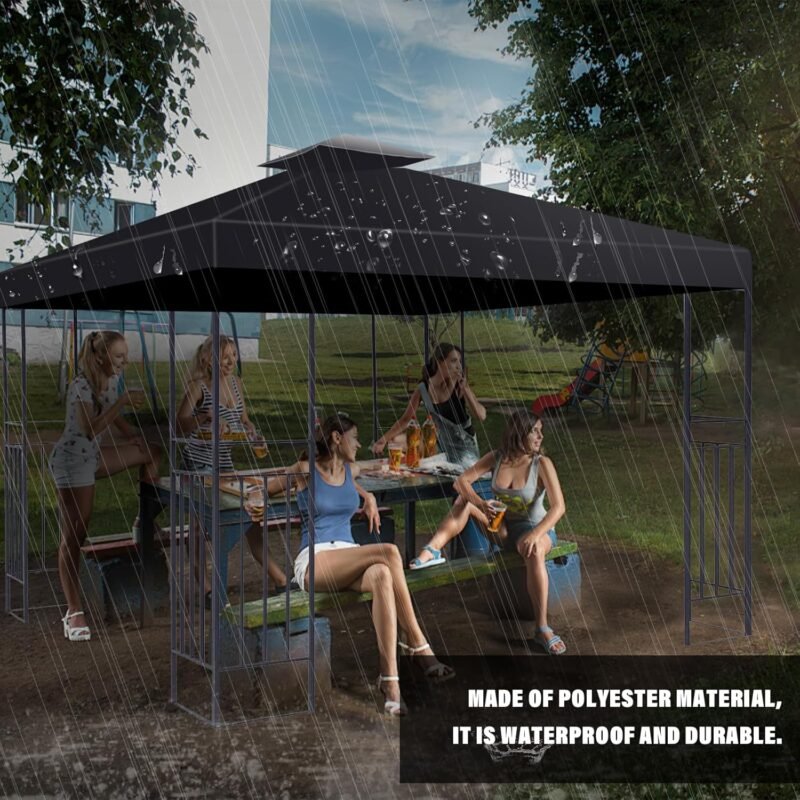 MaxEarn Cubierta de repuesto para toldo, cubierta impermeable de 3 x 3 m, cubierta de doble piso, cubierta de cenador de jardín al aire libre, techo negro anti-UV, refugios de toldo de patio, solo - Imagen 6