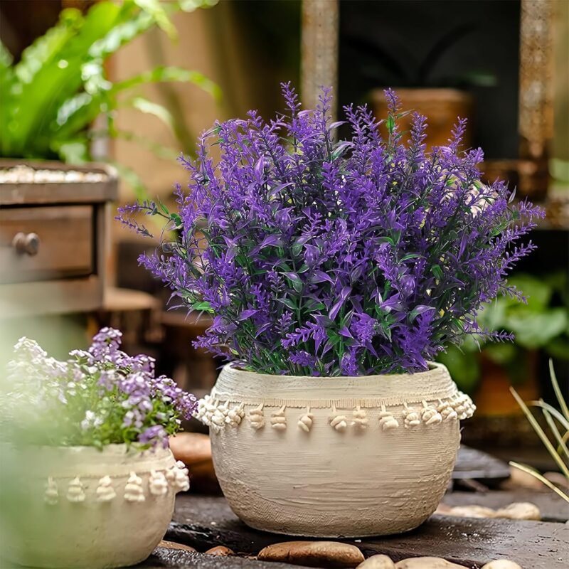 12 Ramos de Flores Artificiales Plantas para Exteriores de Balcón Resistentes a la Intemperie para Exteriores Adecuadas para Balcones Interiores y Exteriores, Caja de Balcón de Jardín(Púrpura) - Imagen 5