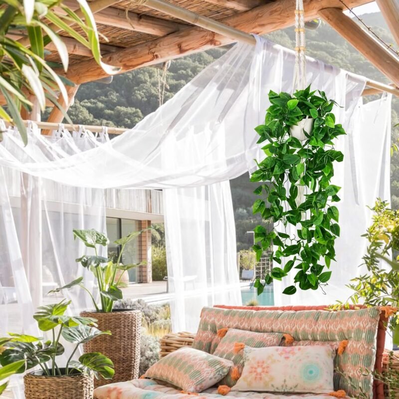 Hywean Homd Plantas Colgantes Guirnaldas Artificiales Plantas Artificiales Colgantes Enredadera Eucalipto Guirnalda Planta para Fiesta en Exteriores Balcones Bodas,Jardines (1 Set) - Imagen 7