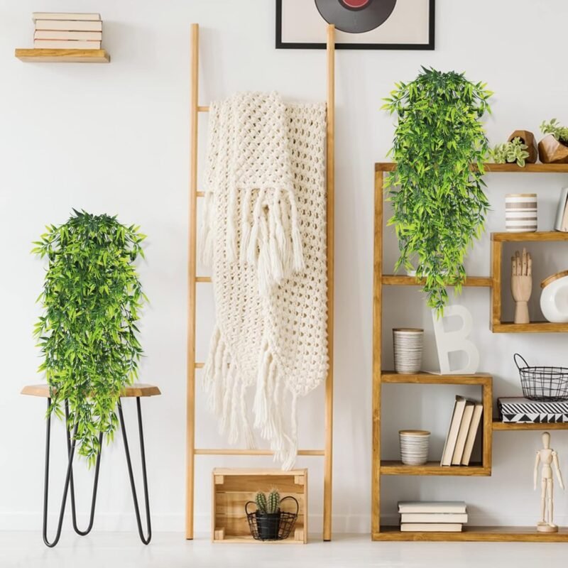 YMIFEEY 4Pcs 82cm Plantas Artificiales Colgantes Hoja de Bambú Plantas Artificiales Decorativas Plantas Falsas de Plástico Planta Colgante Artificiales para Decoración Exterior Interior Pared Boda - Imagen 6