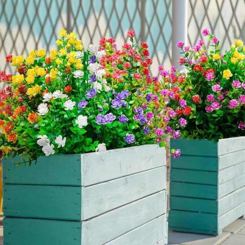 Elecoutek 12 Paquetes Flores Artificiales Exterior y Interior, Flor Falsas Resistentes UV Plantas Artificiales Decoracion Flores de Plastico para Cesta Colgante, Jarron, Jardín, Ventana - Imagen 4