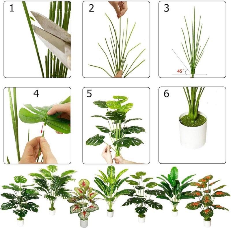 Zelihrdu Planta artificial de plástico real, plantas artificiales grandes en maceta, palmera artificial, decoración de baño, salón, dormitorio, balcón, boda, decoración exterior (80 cm, verde) - Imagen 7