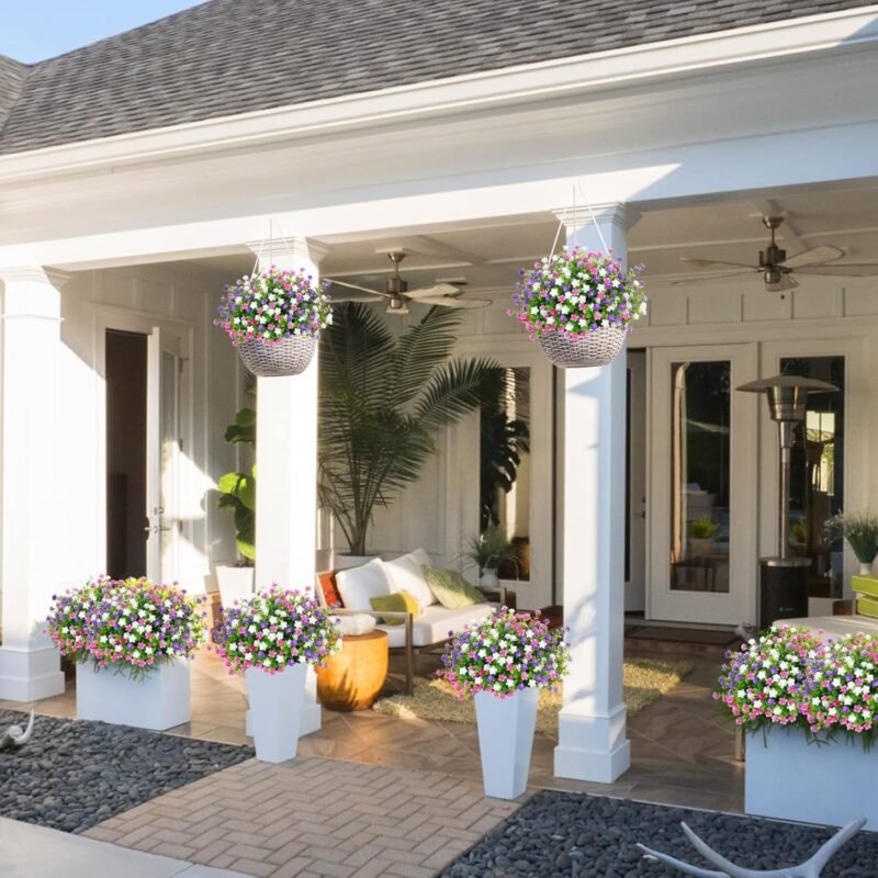 SOMYTING 9 Paquetes de Flores Artificiales para balcón Flores Artificiales Resistentes a los Rayos UV arbustos Verdes Plantas Artificiales eucalipto decoración para Interiores jardín Exteriores - Imagen 7