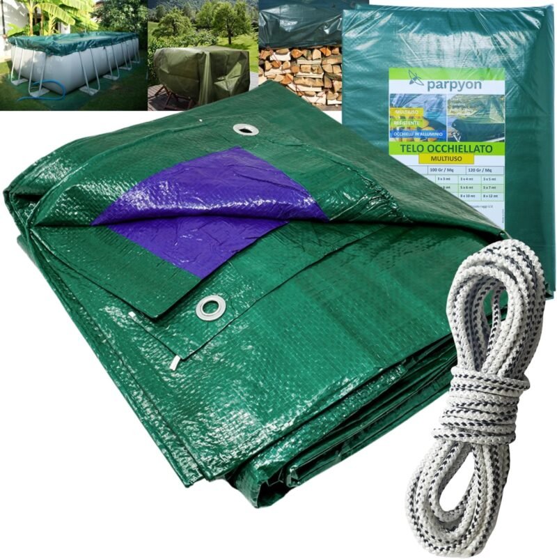 Parpyon® Lona impermeable exterior multiusos de 100 g/m², lona con ojales, sombra para cenador, piscina, camping, muebles de jardín (100 g, 2 x 3)