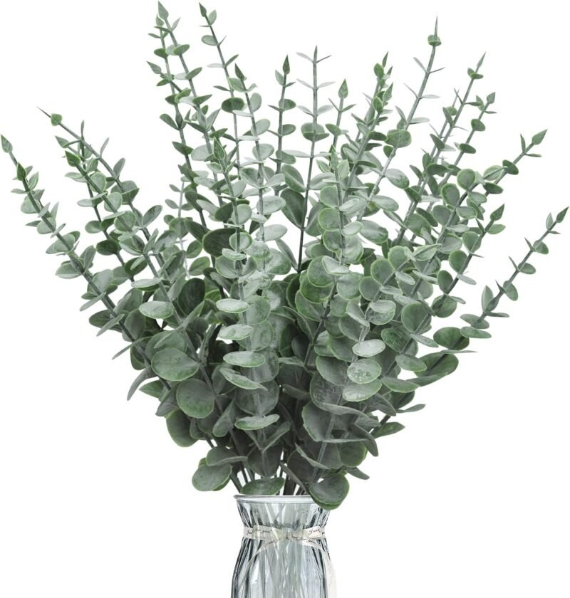 ROLLWAY 30 Ramas Eucalipto Artificial Hojas de Eucalipto Artificial Tallos Eucalipto Artificiales Eucalipto para Ramo de Fotos para Decoración de Hogar Oficina Boda (38cm) (30 Ramas)
