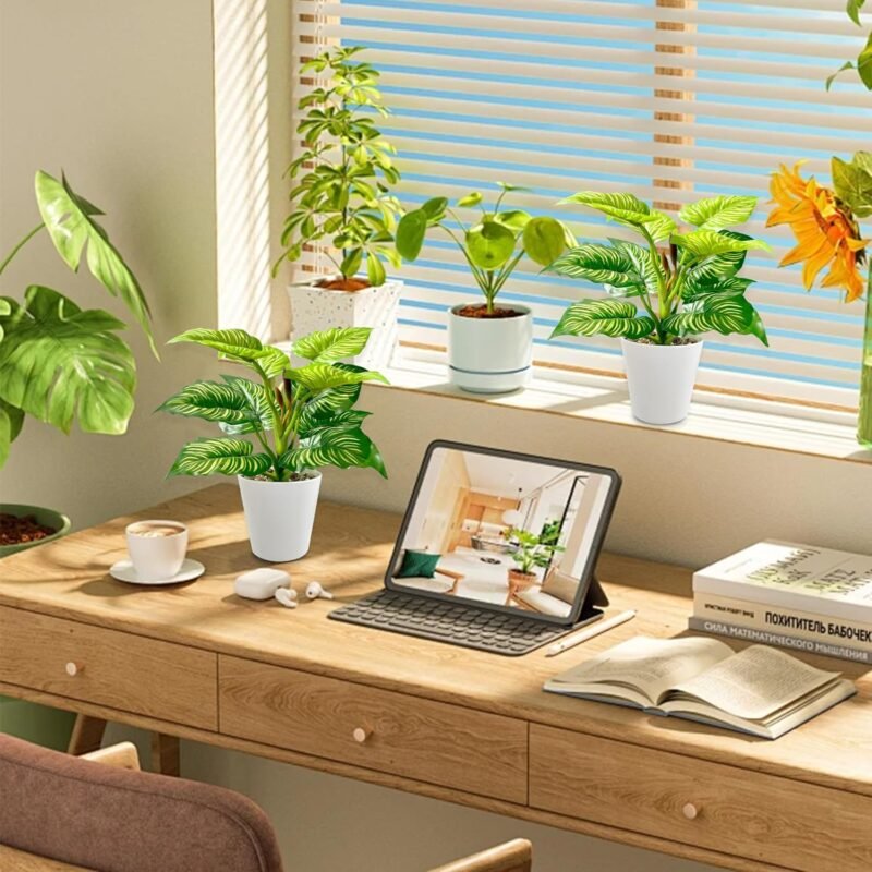TINA Planta Artificial Decorativa 28 cm Planta Artificial Interior en Maceta Plantas Falsas de Plástico Planta Artificial Decorativa con Maceta Planta Artificial para Hogar (Dieffenbachia) - Imagen 5