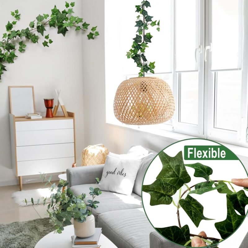 TINA 3Pcs 1.8m Plantas de Hiedra Artificial Enredaderas Artificiales Guirnaldas de Hiedra Artificial Plantas Decorativas Colgantes de Hojas de Hiedra para Interiores y Exteriores Balcón Paredes - Imagen 6