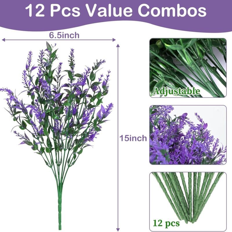 12 Ramos de Flores Artificiales Plantas para Exteriores de Balcón Resistentes a la Intemperie para Exteriores Adecuadas para Balcones Interiores y Exteriores, Caja de Balcón de Jardín(Púrpura) - Imagen 2