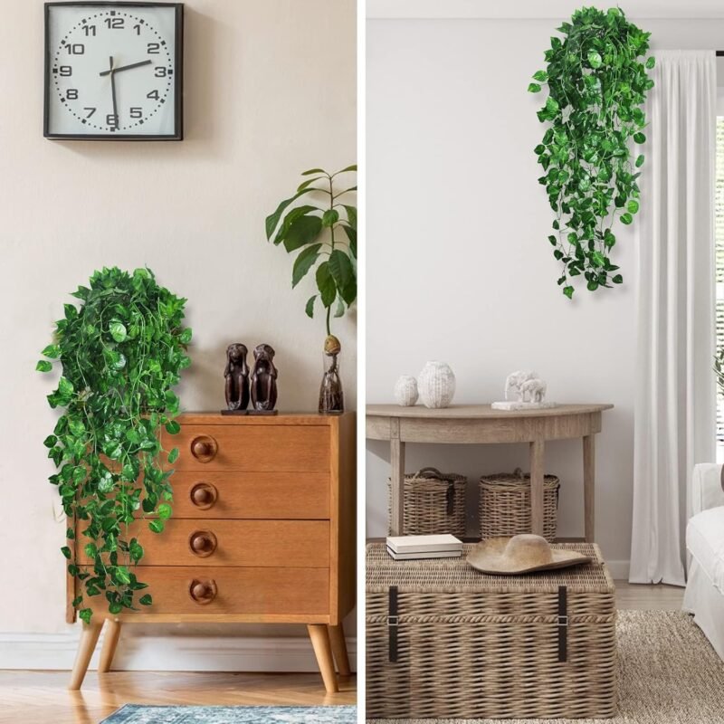 ROLLWAY 3 Piezas Plantas Colgantes Artificiales de Hiedra Falsa, 96/100 CM Plantas Artificiales Colgantes Enredadera, Plants de Potos Artificial, para Boda Jardín Balcón Pared Hogar (Tipo-B) (Tipo-B) - Imagen 4