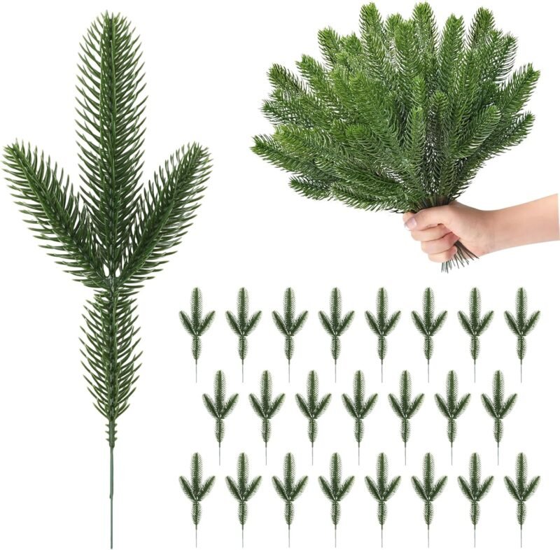 24 Pcs Falsas Verdes Agujas De Pino Guirnaldas Agujas De Pino De Plantas Verdes De Imitación Ramas De Pino De Plástico Ramas De Abeto Artificiales Naturales para Navidad Decoración del Hogar (Verde)