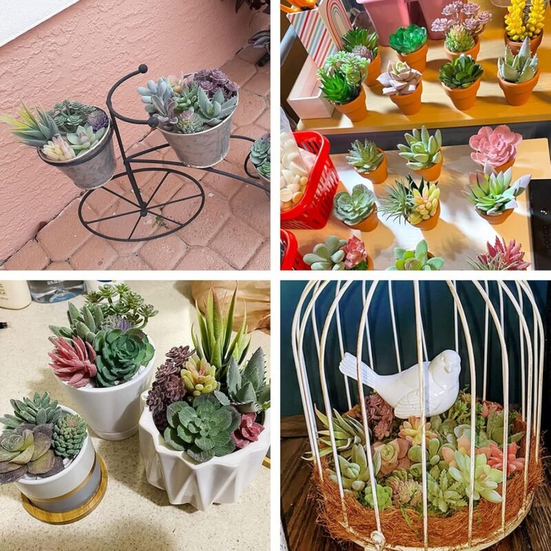 CEWOR 20 suculentas artificiales flocadas, mini plantas suculentas falsas, decoración de primera calidad para manualidades, hogar, pared, jardín, arreglo, decoración de oficina (sin maceta) - Imagen 5