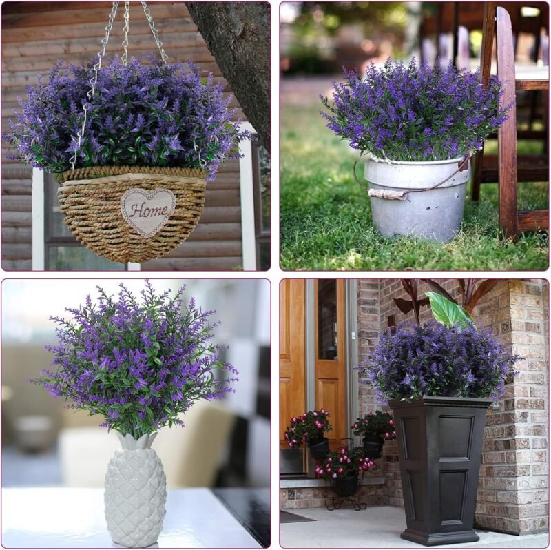 12 Ramos de Flores Artificiales Plantas para Exteriores de Balcón Resistentes a la Intemperie para Exteriores Adecuadas para Balcones Interiores y Exteriores, Caja de Balcón de Jardín(Púrpura) - Imagen 7