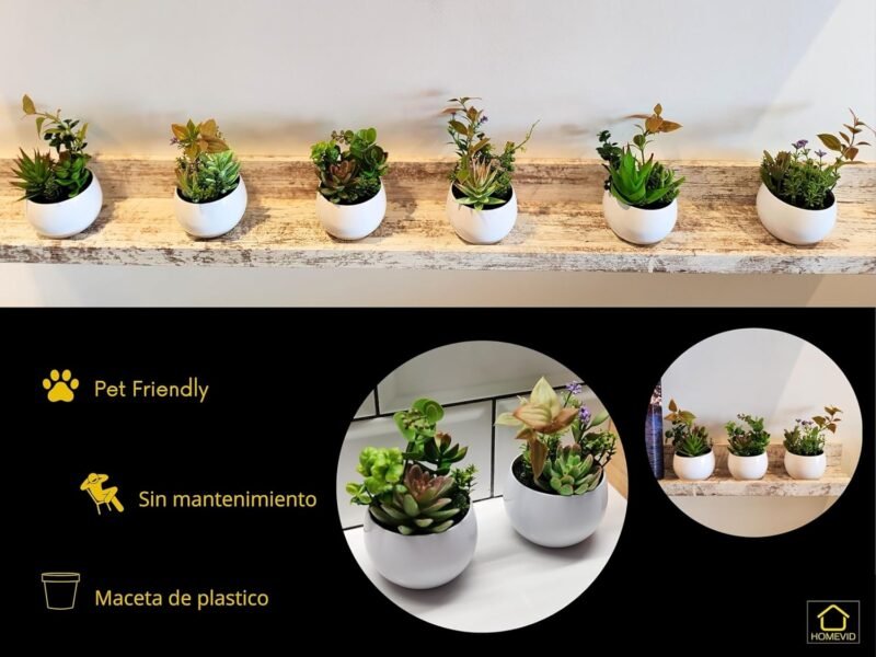 HOMEVID Plantas Artificiales Decorativas en Maceta Plantas pequeñas de plástico sintético para Interiores y Exteriores Pack 6 Unidades para el Hogar Oficina Escritorio Salon baño Cocina Dormitorio - Imagen 2