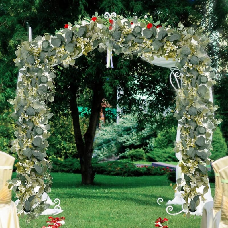 TAIXING 2 Piezas Guirnaldas Artificiales de Eucalipto con Hojas, Eucalipto Artificial Guirnalda Flores, Guirnalda de Eucalipto Artificial para Bodas, Fiestas, Mesas de Comedor, Repisas, Escaleras - Imagen 5