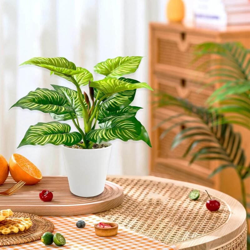 TINA Planta Artificial Decorativa 28 cm Planta Artificial Interior en Maceta Plantas Falsas de Plástico Planta Artificial Decorativa con Maceta Planta Artificial para Hogar (Dieffenbachia) - Imagen 6