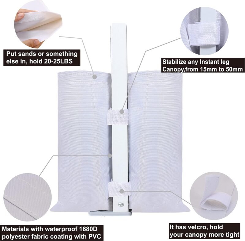 ABCCANOPY Paquete de 4 Bolsas de Peso para cenador, Bolsas de Arena Resistentes de Doble Costura de Grado Industrial - Imagen 3