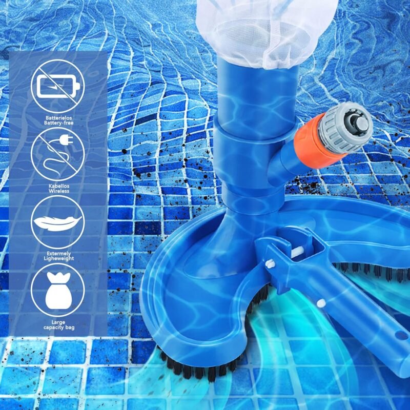 Aspirador de Piscina Portátil Aspiradora de Piso de Piscina Cepillo de Piscina con Bolsa de Malla Manual Accesorios de Limpieza de Piscinas para Piscinas Estanques y Fuentes - Imagen 4