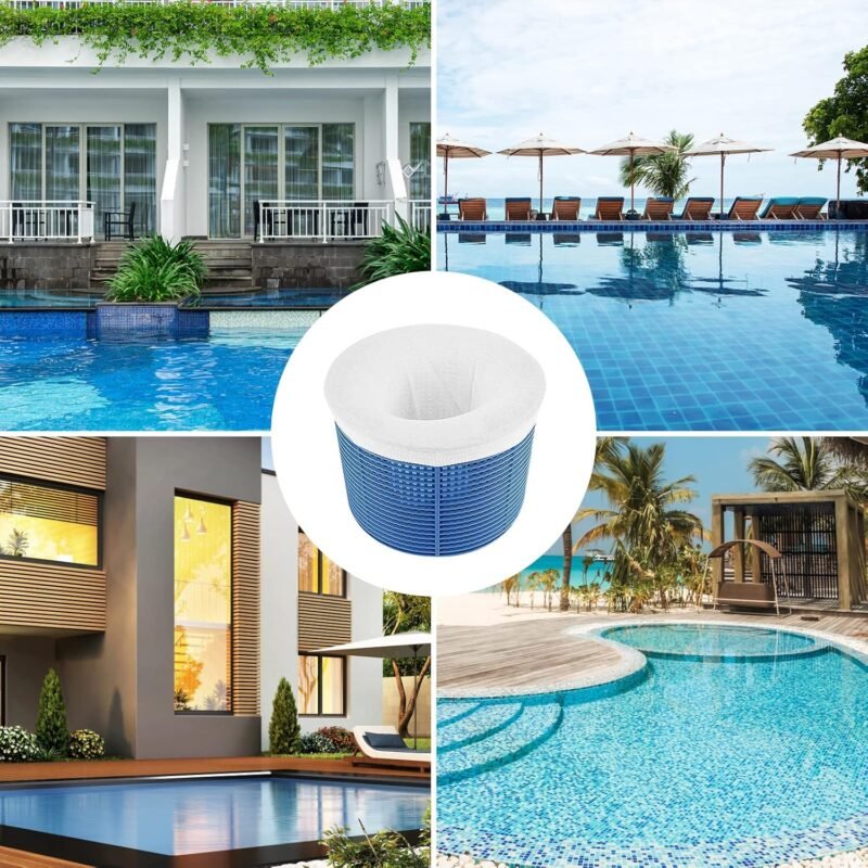 Flintronic 22PCS Calcetines Skimmer Piscina, Filtros de Skimmer, Calcetines Reutilizables de Malla de Nailon para Filtro de Piscina,con Papel de Prueba de PH, para Capturar Hojas,Cabello,Basura-Blanco - Imagen 7