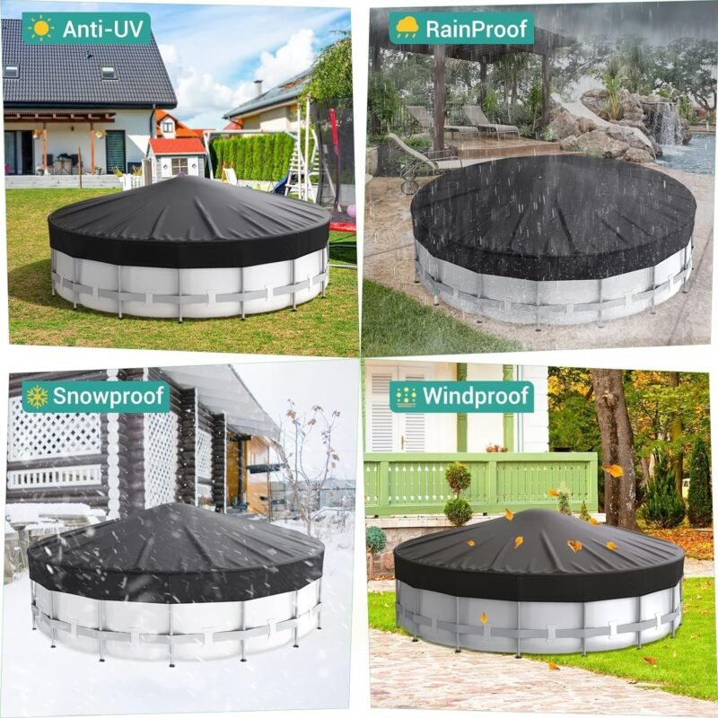 Cubre Piscinas Redondas 460, Cubierta De BañEra De Hidromasaje Y Cobertura Piscina, Lona Cubre Piscina Resistente Al Agua A Prueba De Polvo con CordóN Y Clavos De Tierra Cubiertas para Piscinas - Imagen 5