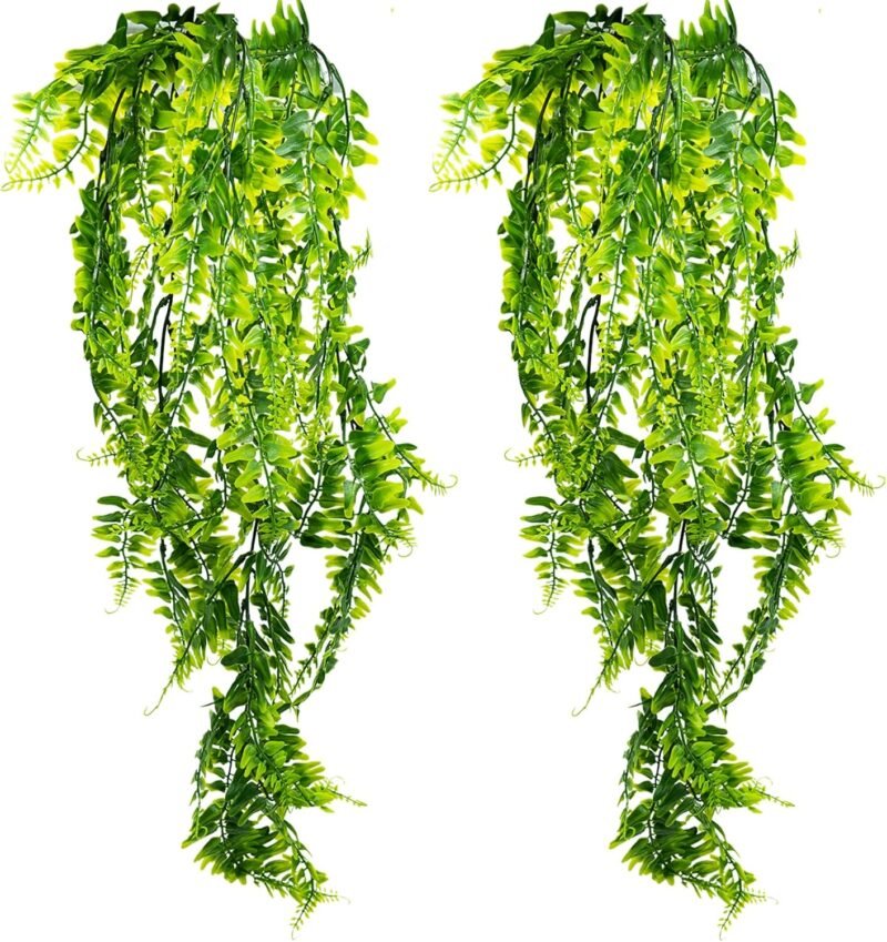 SZXMDKH 2pcs Helecho Artificial Plantas Artificiales para Interior y Exterior, Colgante,Verde Decoración del Hogar Estética de Vid Artificial de Salón y Jardín/Dormitorio/Granja