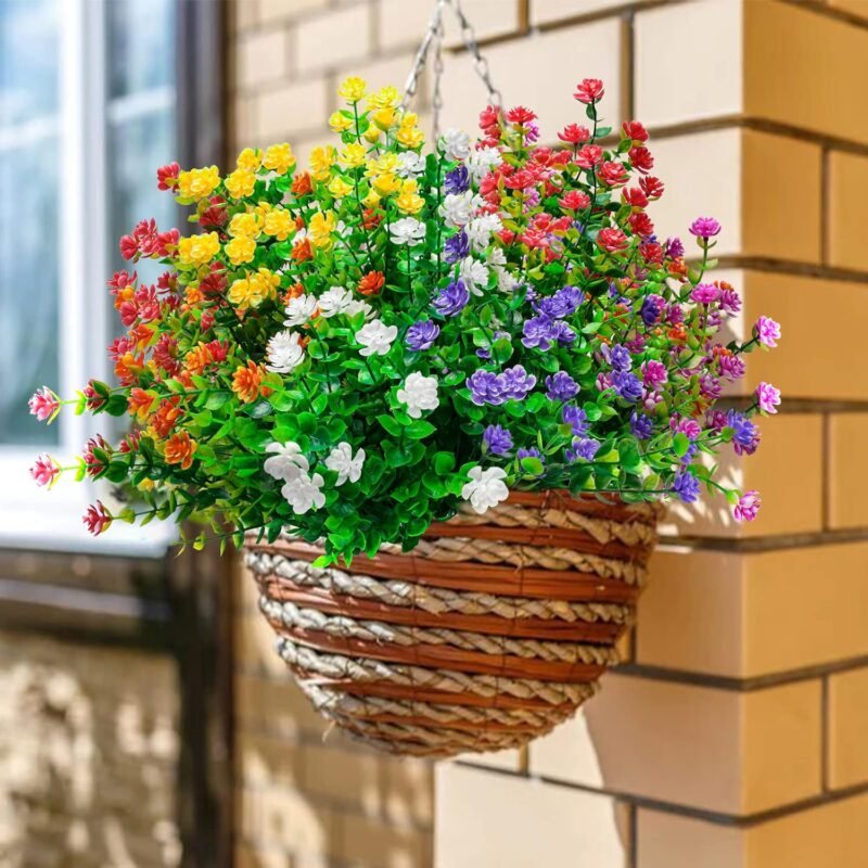 Elecoutek 12 Paquetes Flores Artificiales Exterior y Interior, Flor Falsas Resistentes UV Plantas Artificiales Decoracion Flores de Plastico para Cesta Colgante, Jarron, Jardín, Ventana - Imagen 5