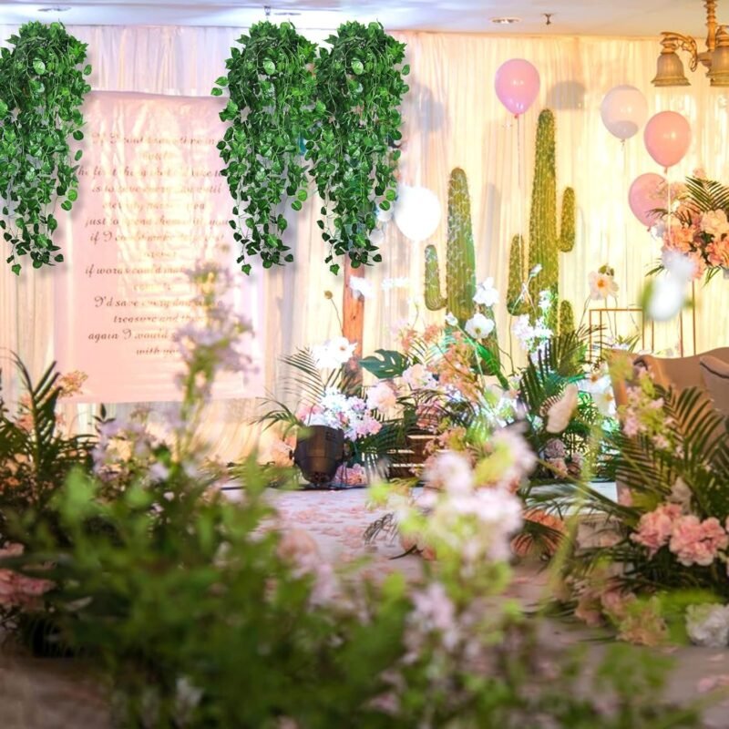 ROLLWAY 3 Piezas Plantas Colgantes Artificiales de Hiedra Falsa, 96/100 CM Plantas Artificiales Colgantes Enredadera, Plants de Potos Artificial, para Boda Jardín Balcón Pared Hogar (Tipo-B) (Tipo-B) - Imagen 5