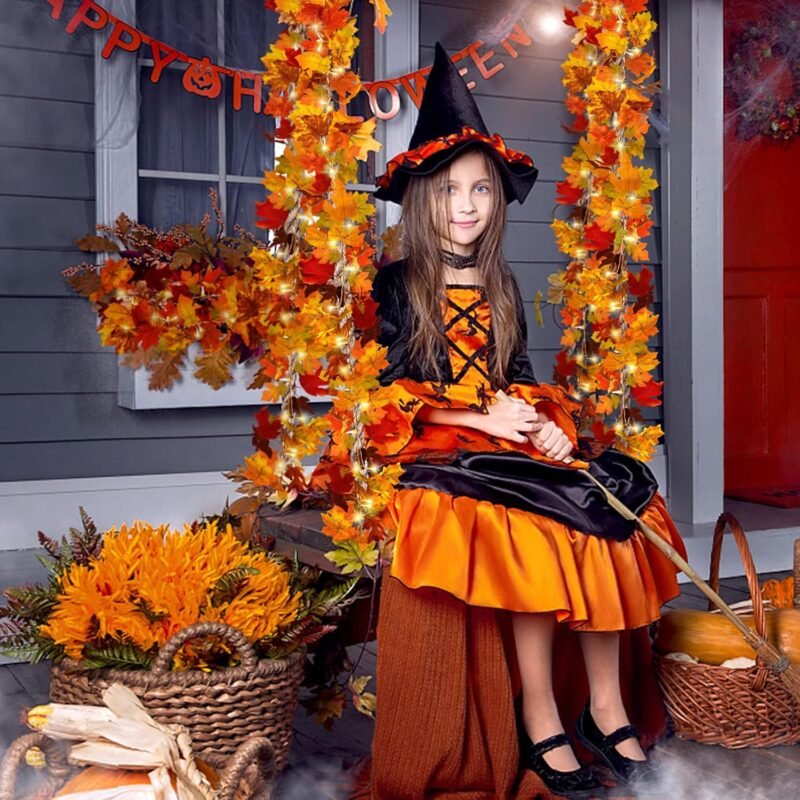 Hywean Homd 2 Piezas de Hojas de Arce Artificiales, Hojas Artificiales Colgantes, Plantas Artificiales Colgantes para Halloween, Decoración de Paredes Interiores y Exteriores, 175cm - Imagen 6