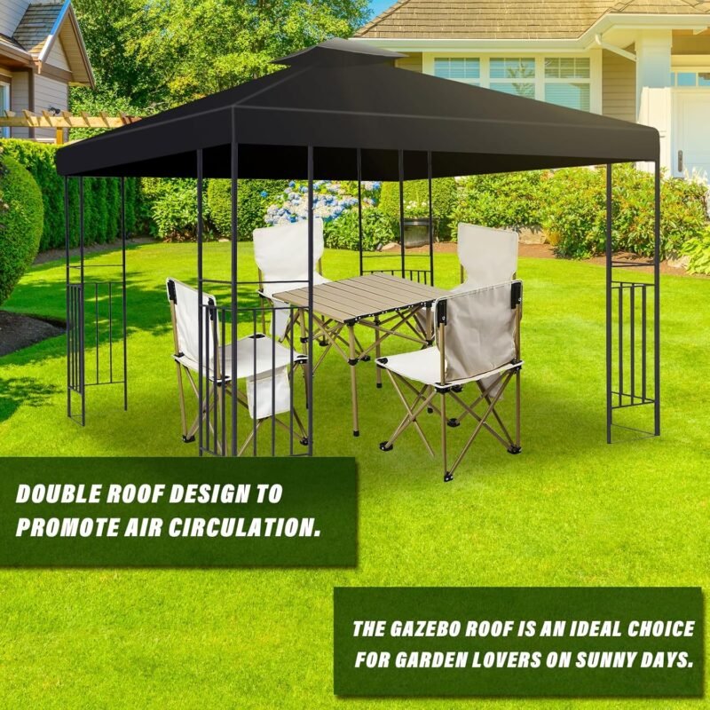 MaxEarn Cubierta de repuesto para toldo, cubierta impermeable de 3 x 3 m, cubierta de doble piso, cubierta de cenador de jardín al aire libre, techo negro anti-UV, refugios de toldo de patio, solo - Imagen 7