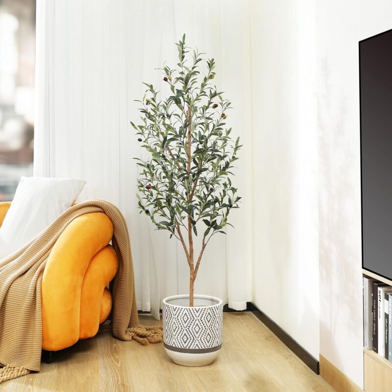 Fopamtri Olivo Artificial Grande 150cm Plantas Artificiales Decorativas con Troncos Naturales, Olivo Planta Artificial para Decoración de Hogar Oficina Dormitorio Balcón (1 Pieza) - Imagen 2