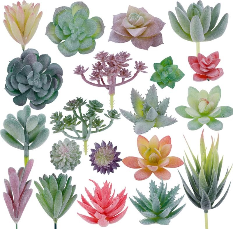 CEWOR 20 suculentas artificiales flocadas, mini plantas suculentas falsas, decoración de primera calidad para manualidades, hogar, pared, jardín, arreglo, decoración de oficina (sin maceta)