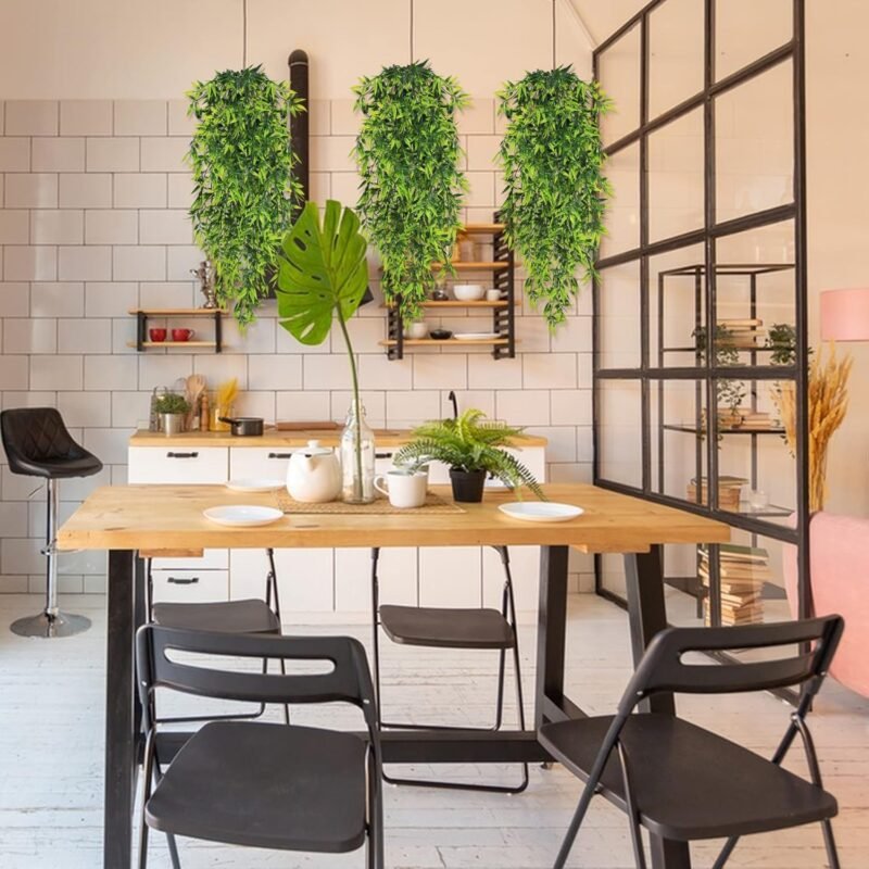 YMIFEEY 4Pcs 82cm Plantas Artificiales Colgantes Hoja de Bambú Plantas Artificiales Decorativas Plantas Falsas de Plástico Planta Colgante Artificiales para Decoración Exterior Interior Pared Boda - Imagen 3